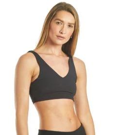 Spiritual Gangster Ribbed Plunge Bra Black