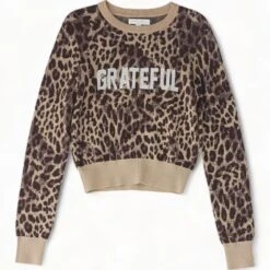 Spiritual Gangster Tan Animal Print Grateful Crewneck Sweater