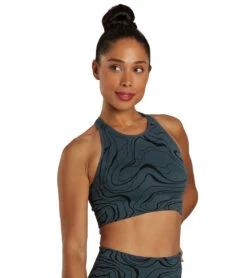 Spiritual Gangster High Neck Jacquard Bra Deep Sea Blue Swirl