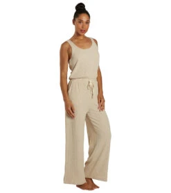 Spiritual Gangster Ballet Rib Wide Leg Perfect Jumpsuit Heather Oatmeal