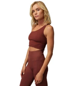 Spiritual Gangster Luna One Shoulder Crop Tank Washed Burgundy