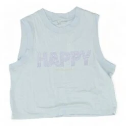 Spiritual Gangster Blue Graphic Happy Box Cropped Tank
