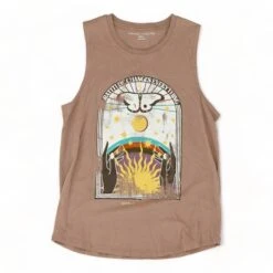 Spiritual Gangster Brown Graphic Gratitude Muscle Tank