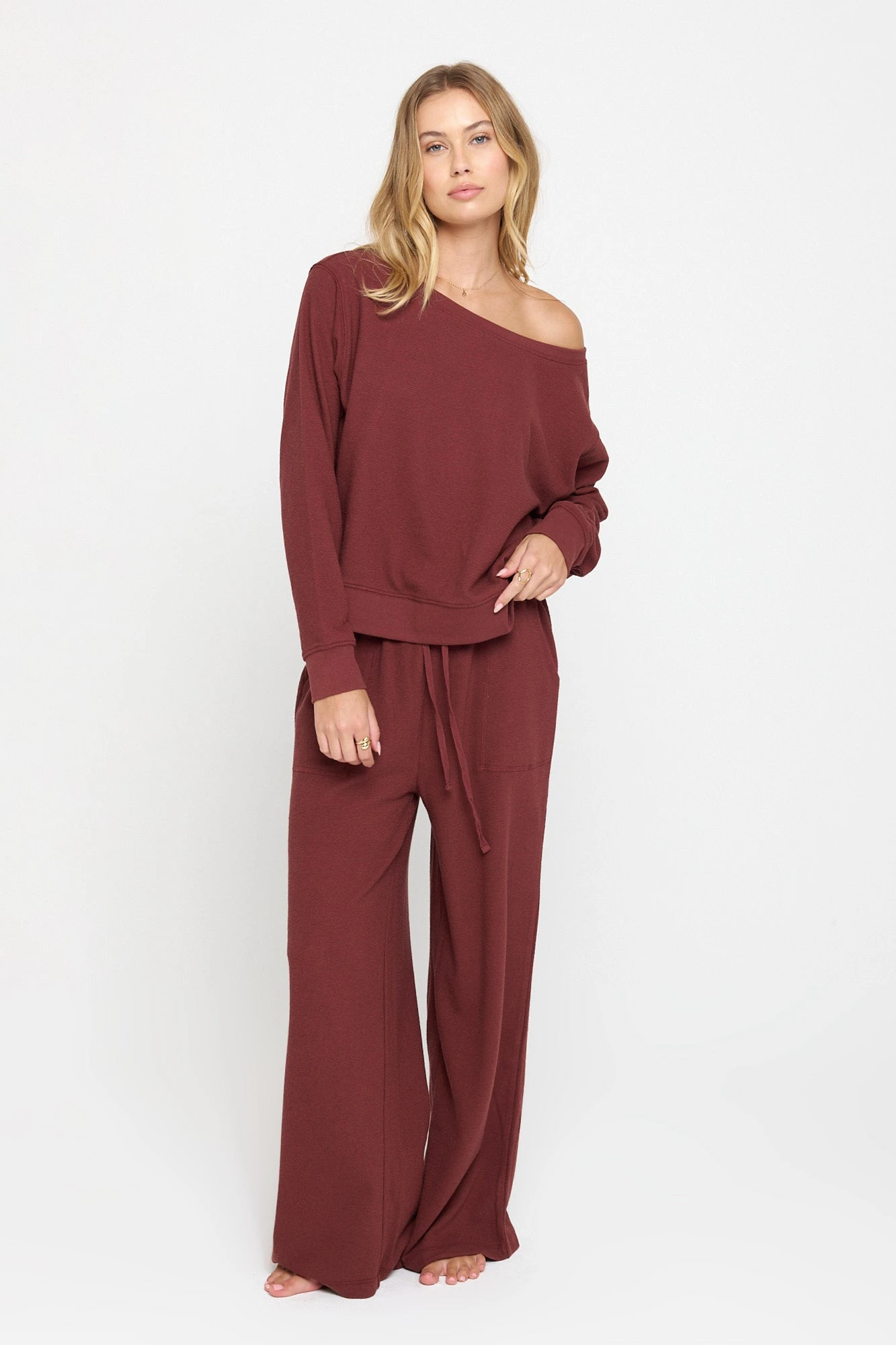 Spiritual Gangster Slub Rib Vida Off Shoulder Pullover - Image 4