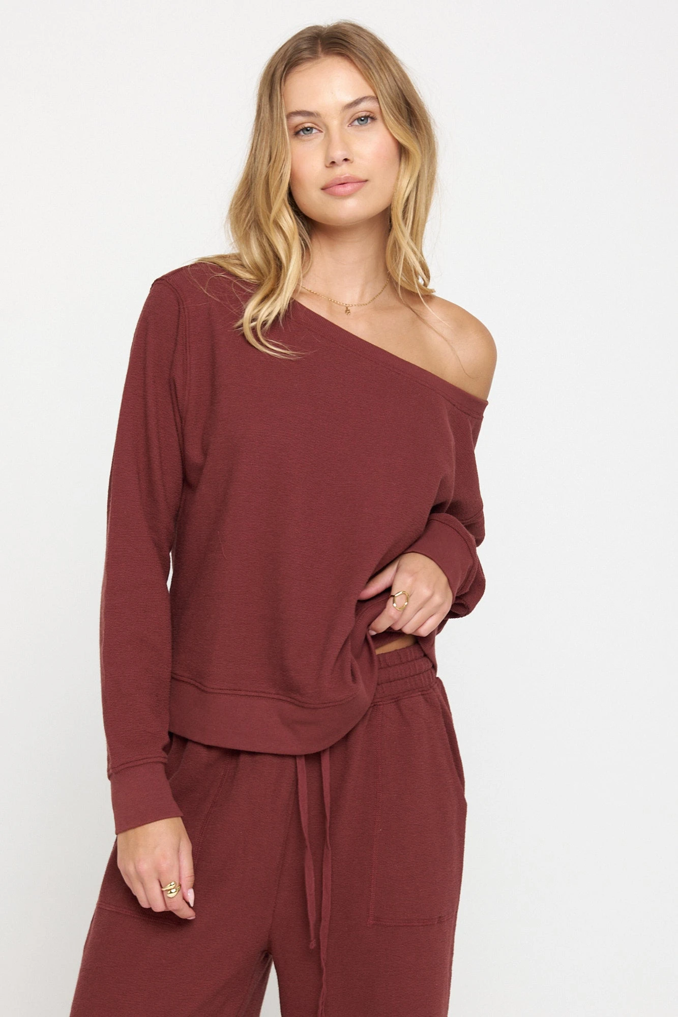 Spiritual Gangster Slub Rib Vida Off Shoulder Pullover