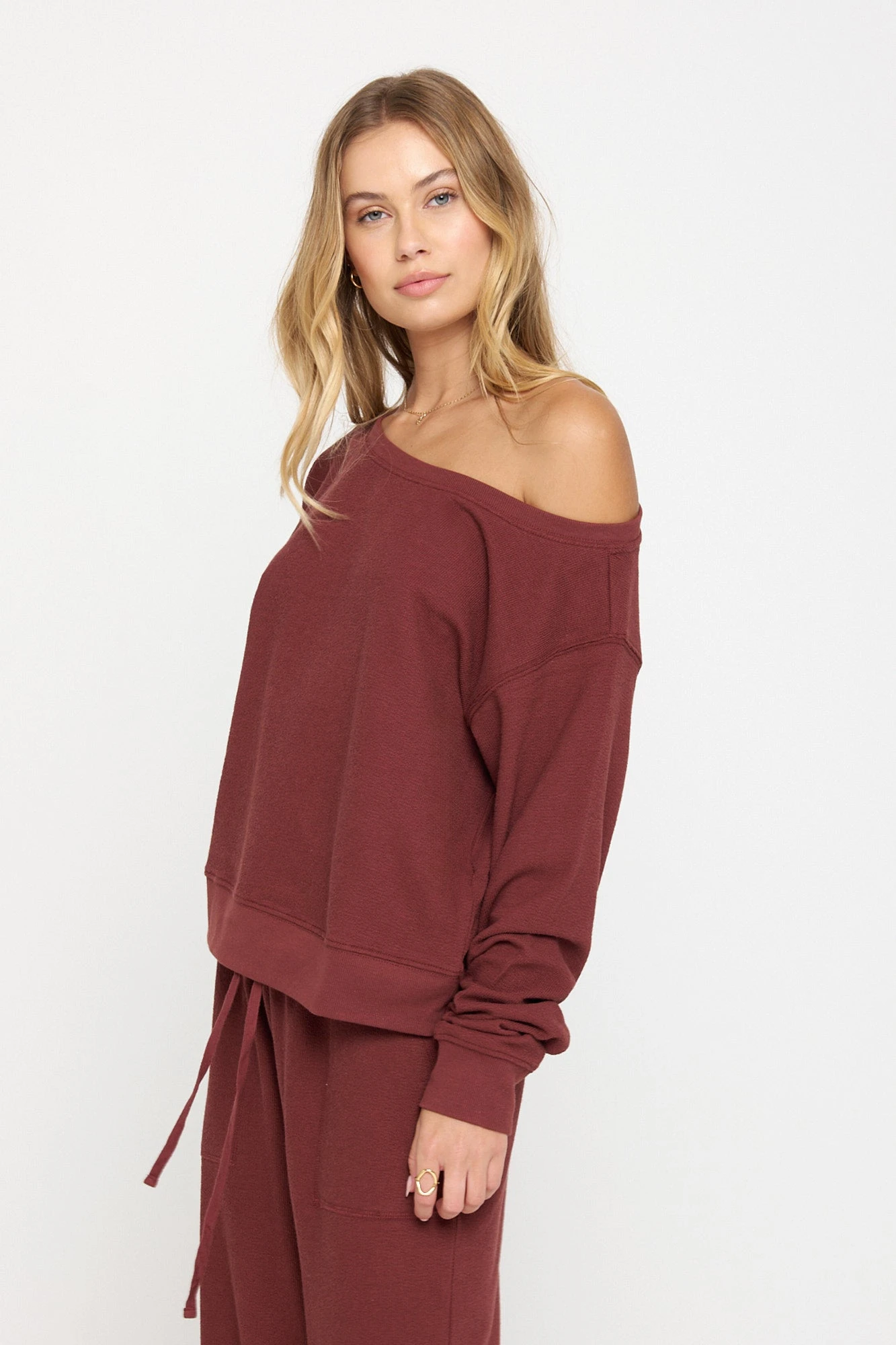 Spiritual Gangster Slub Rib Vida Off Shoulder Pullover - Image 3